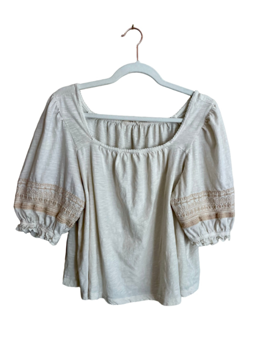 Lucky Brand Women XL Ivory Peasant Top Crochet Lace 3/4 Sleeve Boho Blouse